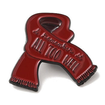 All Too Well Scarf Alloy Enamel Pin Brooch, for Backpack Clothes, Dark Red, 28x31.5x1.5mm