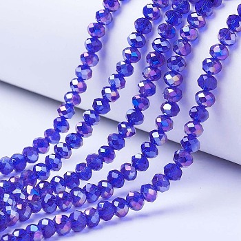 Electroplate Glass Beads Strands, AB Color Plated, Faceted, Rondelle, Blue, 2.5x2mm, Hole: 0.4mm, about 199pcs/strand, 13.4 inch(34cm)