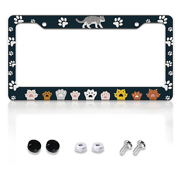 Aluminum Alloy Decoration Frame, for Licence Plate, with Screw & Nut, Rectangle, Paw Print, 160x310x5mm
