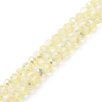 Electroplate Transparent Glass Beads Strands, AB Color Plated, Faceted, Rondelle, Yellow, 5.5x4mm, Hole: 1mm, about 100pcs/strand, 17.01''(43.2cm)