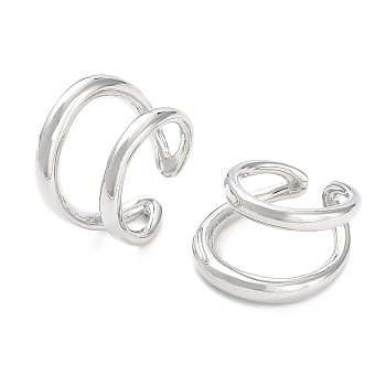 Brass Double Line Open Cuff Rings for Women, Platinum, Inner Diameter: 17mm