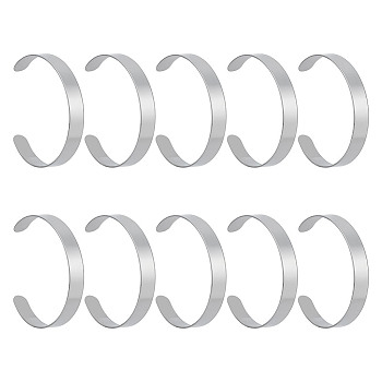 10Pcs 304 Stainless Steel Open Cuff Bangles, Plain Bangles for Men Women, Stainless Steel Color, Inner Diameter: 2-1/4 inch(5.85cm)