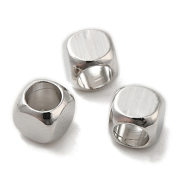 Brass Spacer Beads, Cube, Real Platinum Plated, 4x4x4mm, Hole: 2.8mm