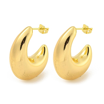 Rack Plating Brass Stud Earrings, Long-Lasting Plated, Lead Free & Cadmium Free, C-shape, Real 18K Gold Plated, 32.5x12mm