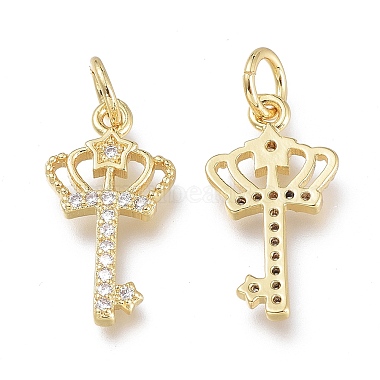 Real 18K Gold Plated Clear Key Brass+Cubic Zirconia Charms