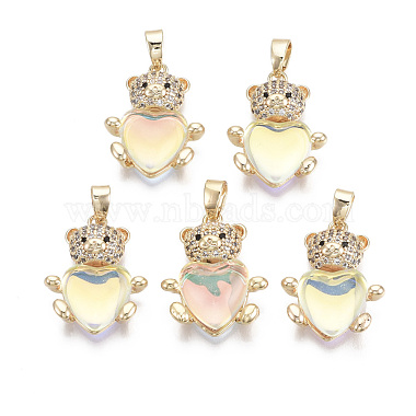 Real 18K Gold Plated Clear AB Bear Brass+Cubic Zirconia Pendants