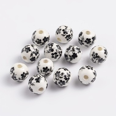 8mm Black Round Porcelain Beads