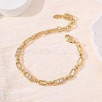 Oval & Paperclip Brass Micro Pave Cubic Zirconia Link Chain Bracelets for Women, Real 18K Gold Plated, Cadmium Free & Lead Free, Rack Plating, Long-Lasting Plated, White, 6.69 inch(17cm)(BJEW-D458-01G-02)