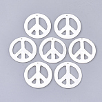 Freshwater Shell Pendants, Flat Round with Peace Sign, 30~30.5x1.5~2.5mm, Hole: 1mm(SHEL-S274-74C)