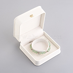 PU Leather Bracelet Bangle Gift Boxes, with Golden Plated Iron Crown and Velvet Inside, for Wedding, Jewelry Storage Case, White, 9.6x9.6x5.3cm(X-LBOX-L005-G03)