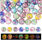 56Pcs 7 Colors Luminous Handmade Gold Sand Lampwork Beads, Inner Flower, Glow in the Dark, Round, Mixed Color, 10.5x9.5mm, Hole: 1.4mm, 8pcs/color(LAMP-GA0001-14)