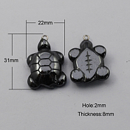Non-magnetic Hematite Pendants, Grade A, with Iron Findings, Tortoise, Black, 31x22x8mm, Hole: 2mm(G-Q894-10)