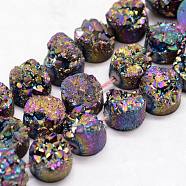 Electroplated Natural & Dyed Druzy Agate Bead Strands, Grade AB, Flat Round, Colorful, 14x5~8mm, Hole: 1mm, about 14pcs/strand, 7.87 inch(G-N0169-004J-03)