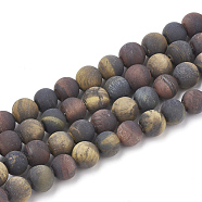 Natural Tiger Eye Beads Strands, Frosted, Grade AB+, Round, 10mm, Hole: 1.2mm, about 37~40pcs/strand, 14.9~15.1 inch(38~38.5cm)(G-T106-148)