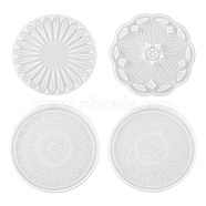 4Pcs 4 Style DIY Silicone Mandala Pattern Coaster Molds, Resin Casting Molds, For UV Resin, Epoxy Resin Craft Making, White, 102~105x6~10mm, 1pc/style(DIY-TA0006-42)