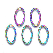 Rack Plating 304 Stainless Steel Link Ring, Cadmium Free & Nickel Free & Lead Free, Textured Oval, Rainbow Color, 24x13x1.5mm, Inner Diameter: 9x19.5mm(STAS-S119-105)