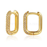 Cubic Zirconia Rectangle Hoop Earrings, Brass Jewelry for Women, Golden, 17x14x2.8mm(JE929A-02)