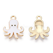 Alloy Enamel Pendants, Light Gold, Octopus, White, 20x16x2mm, Hole: 2mm(FIND-N048-022C)