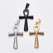 304 Stainless Steel Big Pendants, Ankh Cross, Easter, Mixed Color, 64x36x4.5mm, Hole: 6.5mm(STAS-K123-02)