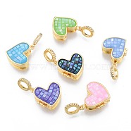 Brass Micro Pave Clear Cubic Zirconia Locket Pendants, with Natural Abalone Shell/Paua Shell, Dyed, Nickel Free, Real 18K Gold Plated, Heart Charm, Mixed Color, 17x17x8mm, Hole: 4x5.5mm(KK-N227-115)