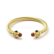 304 Stainless Steel Twist Rope Shape Open Cuff Bangle, Rhinestone & Resin Jewelry for Women, Golden, Red, Inner Diameter: 2-3/8 inch(6cm)(BJEW-D449-02G-02)