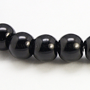 Glass Pearl Beads Strands, Pearlized, Round, Black, Size: about 3~4mm in diameter, hole: 1mm, about 220~230pcs/str(X-HY-3D-B20)