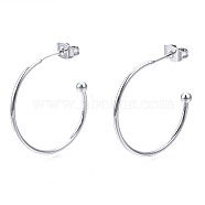 Brass Half Hoop Earrings, Stud Earring, Nickel Free, with Ear Nuts and 925 Sterling Silver Pins, Platinum, 26~30x25~28x3mm, Pin: 0.7mm(KK-R112-041B-P-NF)