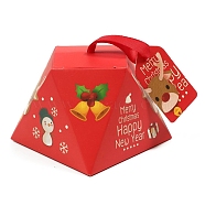 Trapezoid Paper Bakery Boxes, with Ribbon, with NO Tag, for Mini Cake Cupcake Cookie Packing, Christmas Theme, Snowman Pattern, 80x80mm(BAKE-PW0007-121C)