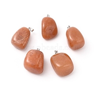 Natural Red Aventurine Pendants, with Platinum Tone Brass Findings, Nuggets, 23~30x13~22x12~20mm, Hole: 5x3mm(X-G-k302-B13)