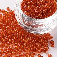 8/0 Glass Seed Beads, Silver Lined Round Hole, Round, Dark Orange, 8/0, 3mm, Hole: 1mm, about 1111pcs/50g, 50g/bag, 18bags/2pounds(SEED-US0003-3mm-29B)