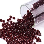 TOHO Round Seed Beads, Japanese Seed Beads, (2153) Black Cherry Lined Dark Amber, 8/0, 3mm, Hole: 1mm, about 10000pcs/pound(SEED-TR08-2153)