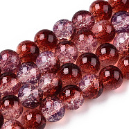 Transparent Crackle Baking Painted Glass Beads Strands, Imitation Opalite, Round, Dark Red, 8.5x7.5mm, Hole: 1.5mm, about 107~109pcs/strand, 30.71 inch~31.30 inch(78~79.5cm)(X1-DGLA-T003-01A-07)