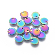 Ion Plating(IP) 304 Stainless Steel Charms, Flat Round, Stamping Blank Tag, Rainbow Color, 8x0.7mm, Hole: 1.2mm(STAS-G201-02A-M)