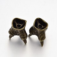 Brass Animal Claw Bead Caps, Nickel Free, Antique Bronze, 19x15mm, Hole: 2.5mm(KK-E639-10AB-NF)