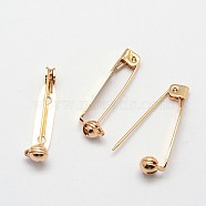 Grade AAA Brass Brooch Findings, Back Bar Pins, with Two Holes, Cadmium Free & Nickel Free & Lead Free, Real 18K Gold Plated, 28x5x6mm, Hole: 1.5mm, Pin: 1mm(KK-O093-23-NR)