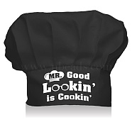 Custom Cotton Chef Hats, Black Hat, White Pattern, Word, 75x50mm(AJEW-WH0242-014)