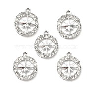Alloy Rhinestone Pendants, Platinum Tone Hollow Out Flat Round with Star Charms, Crystal, 21x17x3mm, Hole: 2.2mm(ALRI-C007-21P)