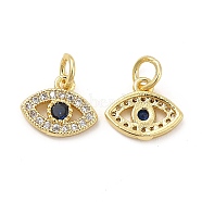 Brass Micro Pave Cubic Zirconia Charms, with Jump Ring, Evil Eye Charm, Golden, 9x10.5x2mm, Hole: 3.3mm(KK-E068-VB244)