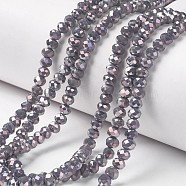 Electroplate Opaque Glass Beads Strands, Full Rainbow Plated, Faceted, Rondelle, Medium Purple, 8x6mm, Hole: 1mm, about 65~68pcs/strand, 15.7~16.1 inch(40~41cm)(EGLA-A034-P8mm-T02)