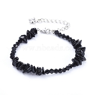 Beaded Bracelets, with Natural Black Obsidian Chips, Faceted Glass Beads and Starfish Shape Tibetan Style Alloy Charms, 7-1/4 inch(18.3cm)(BJEW-JB05106-04)