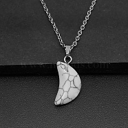 Moon Natural Howlite Pendant Necklaces, with Platinum Alloy Cable Chains, 19.69 inch(50cm)(AK5365-9)
