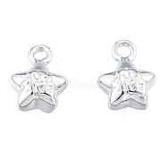 Brass Charms, Cadmium Free & Nickel Free & Lead Free, Star with Lucky Character, Platinum, 9x7x4mm, Hole: 1.2mm(KK-L207-007P)