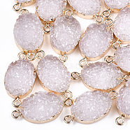 Electroplate Druzy Resin Links connectors, with Iron Findings, Oval, Light Gold, Lavender Blush, 26~27x13x5~6mm, Hole: 1mm(RESI-S366-08F)