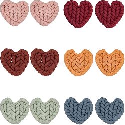 CHGCRAFT 12Pcs 6 Colors Handmade Polymer Clay Cabochons, Imitation Braided Pad, Heart, Mixed Color, 19.5~22x24.5~26.5x4~5mm, 2pcs/color(CLAY-CA0001-17)