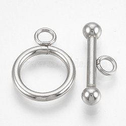 Non-Tarnish 201 Stainless Steel Toggle Clasps, Ring, Stainless Steel Color, Ring: 19x14x2mm, Hole: 3mm, Bar: 21x8x4.5mm, Hole: 3mm(X-STAS-S103-05-1)