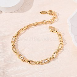 Oval & Paperclip Brass Micro Pave Cubic Zirconia Link Chain Bracelets for Women, Real 18K Gold Plated, Cadmium Free & Lead Free, Rack Plating, Long-Lasting Plated, White, 6.69 inch(17cm)(BJEW-D458-01G-02)