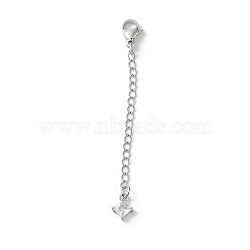 Brass Micro Pave Clear Cubic Zirconia Chain Extender, 925 Sterling Silver Plated, 60mm, Rhombus: 8.5x6.5x3mm(KK-G491-52D-S)