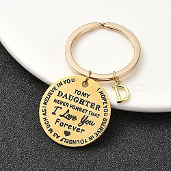 Valentine's Day Brass & 201 Stainless Steel Keychain, with Alloy Rings, Letter D, 6.2cm(KEYC-YW00097-04)