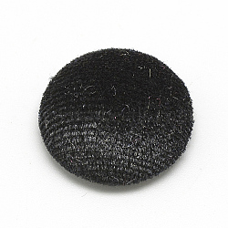 Velvet Covered Beads, with Aluminum Bottom, Half Round/Dome, Half Drilled, Black, 21x11mm, Hole: 3mm(WOVE-S084-34A)