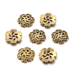 Tibetan Style Alloy Bead Caps, Lead Free and Cadmium Free, Antique Golden, about 13mm in diameter, 2.5mm thick, hole: 1.5mm(GLF10206Y)